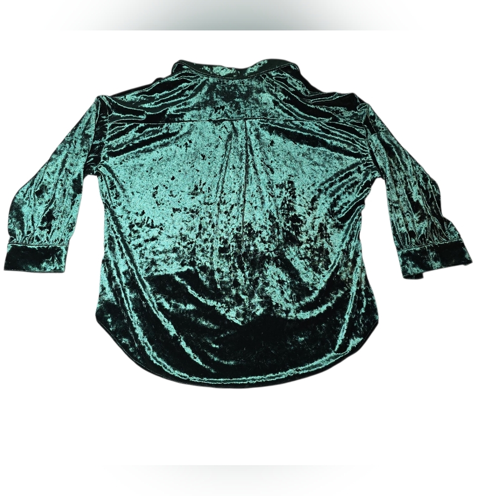 Cupio Emerald Velvet Blouse 2X Long Sleeve Festive/Workwear Button Down - Picture 5 of 10